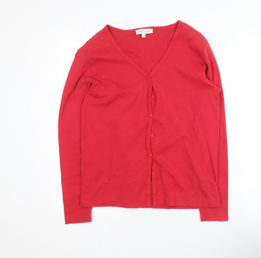 Paco Women Red Cotton V-Neck Long Sleeve Cardigan Size L
