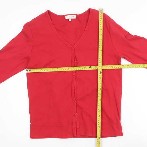 Paco Women Red Cotton V-Neck Long Sleeve Cardigan Size L
