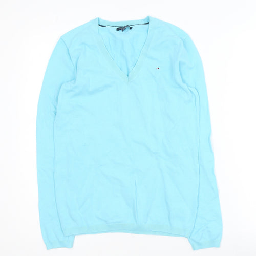 Tommy Hilfiger Women's Blue V-Neck Cotton Pullover Jumper S