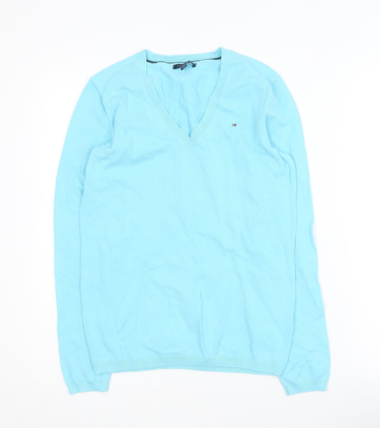 Tommy Hilfiger Women's Blue V-Neck Cotton Pullover Jumper S