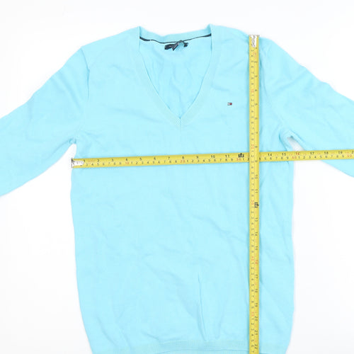 Tommy Hilfiger Women's Blue V-Neck Cotton Pullover Jumper S