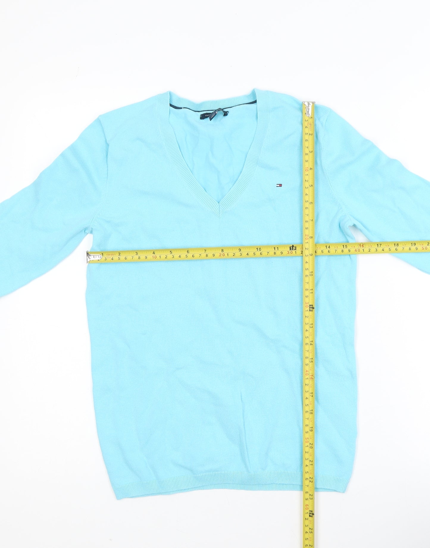 Tommy Hilfiger Women's Blue V-Neck Cotton Pullover Jumper S