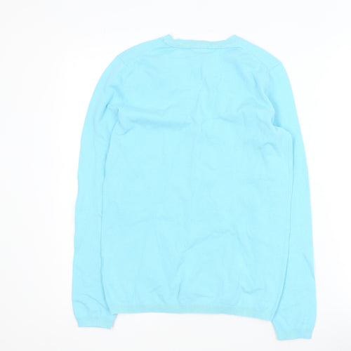Tommy Hilfiger Women's Blue V-Neck Cotton Pullover Jumper S