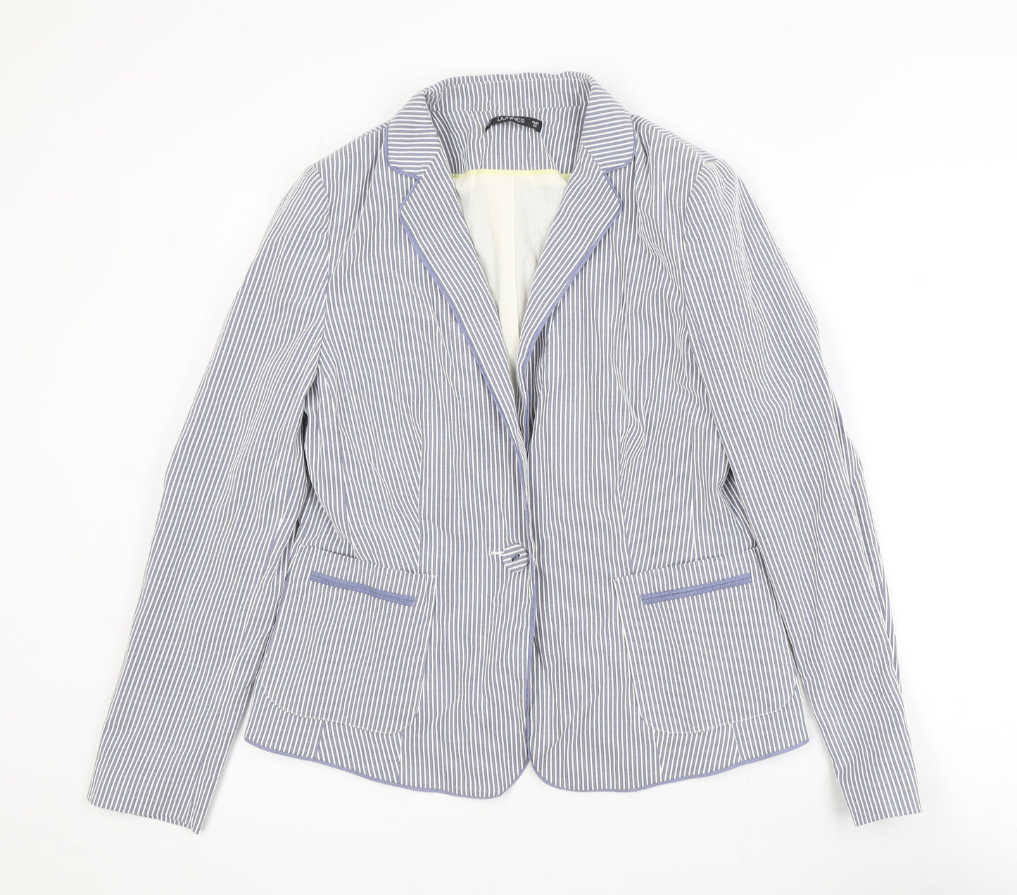 Dunnes Women Blue Striped Single-Breasted Blazer Size 14