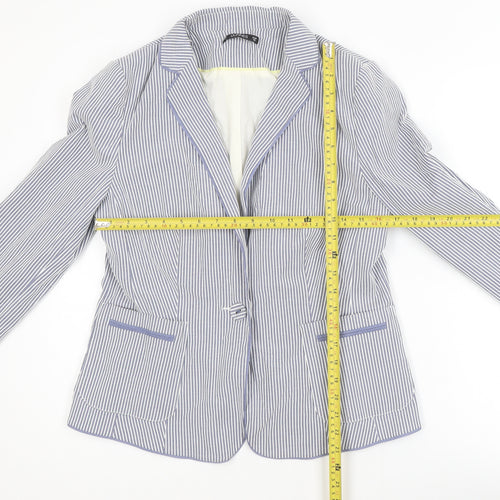 Dunnes Women Blue Striped Single-Breasted Blazer Size 14
