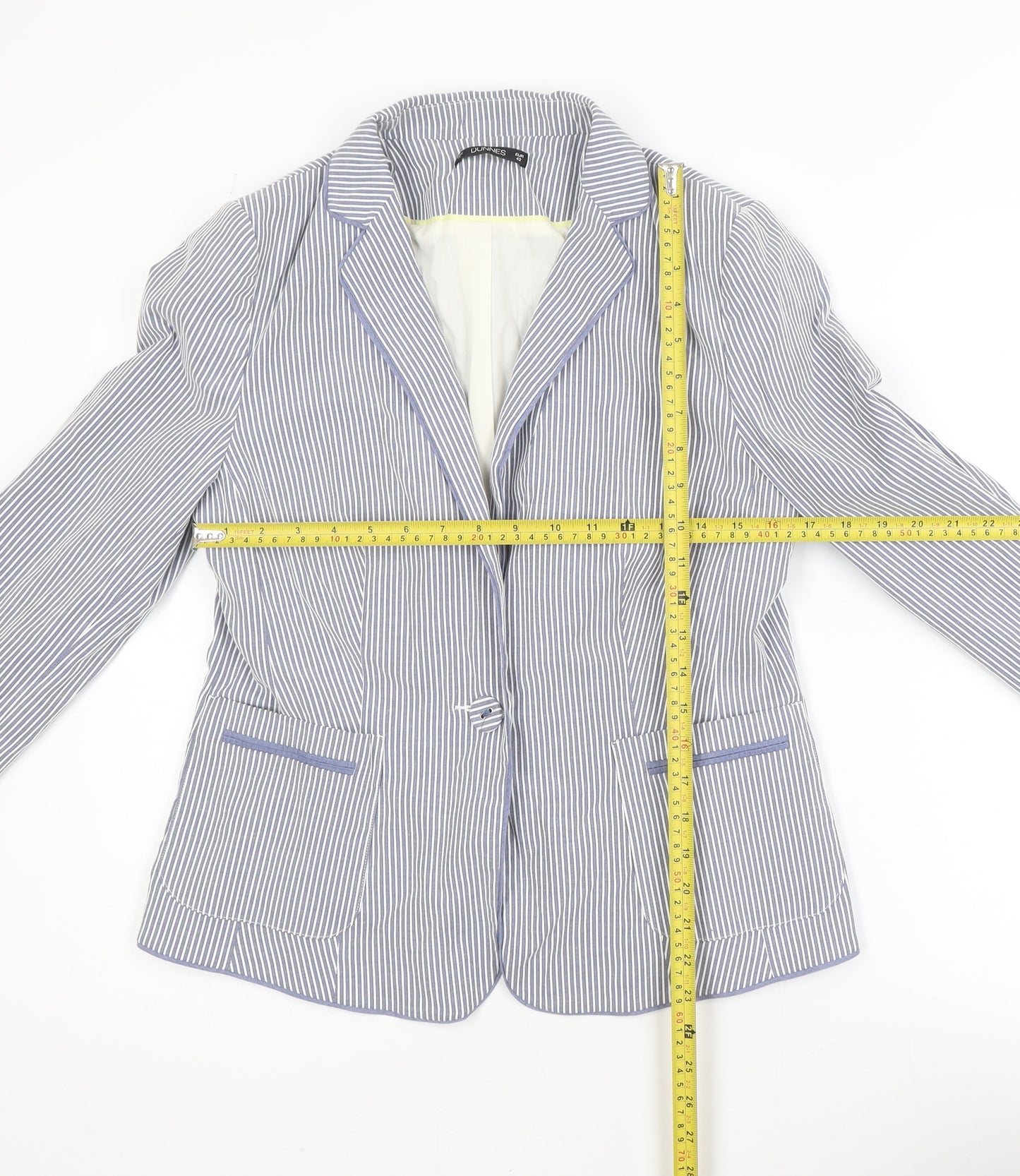 Dunnes Women Blue Striped Single-Breasted Blazer Size 14