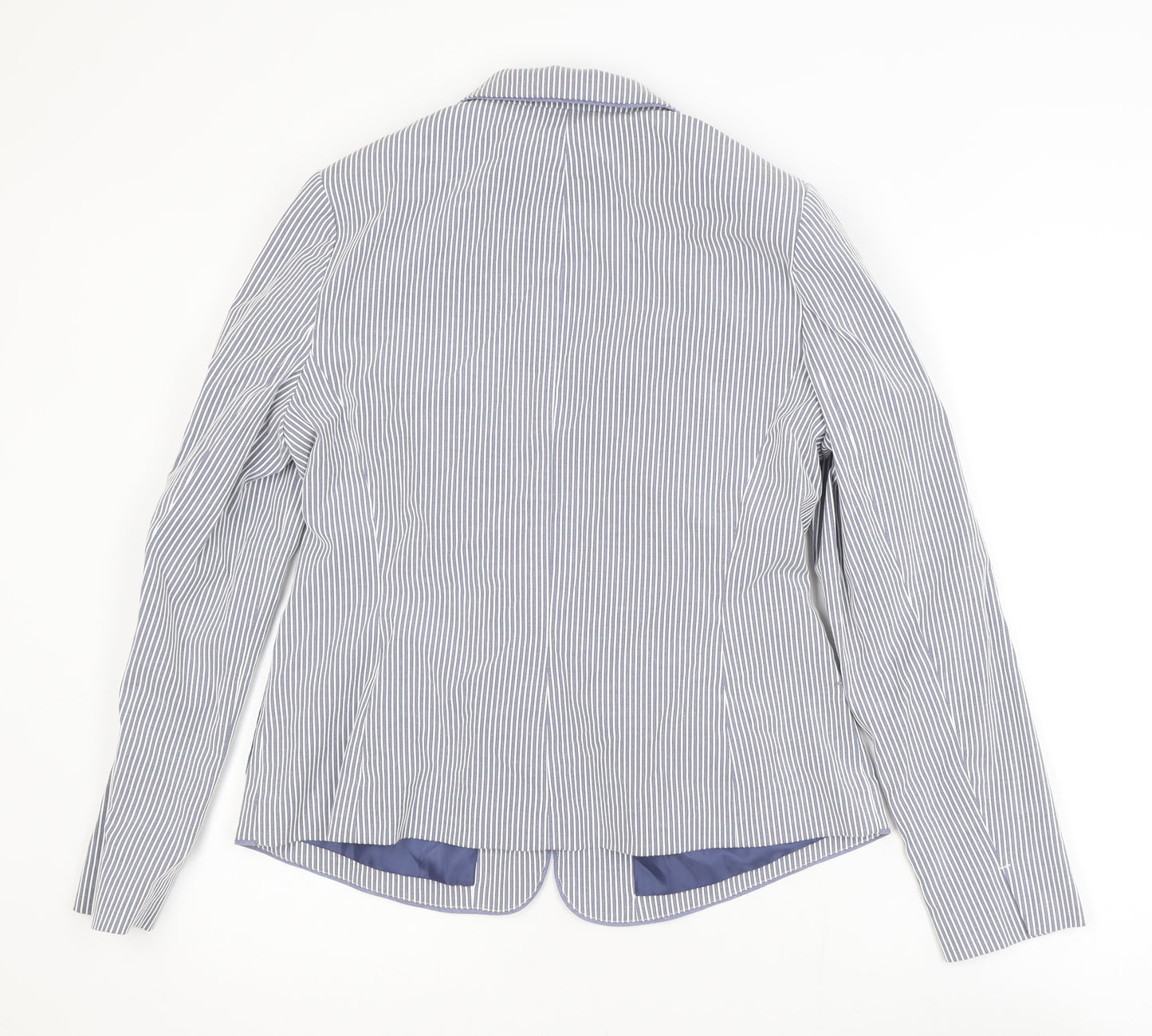 Dunnes Women Blue Striped Single-Breasted Blazer Size 14