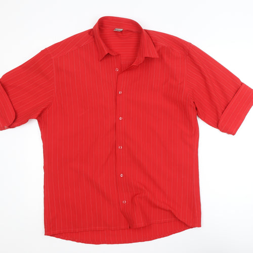 K-Laça Men's Red Short Sleeve Pinstripe Polo Shirt L