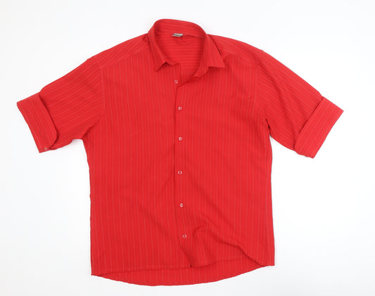 K-Laça Men's Red Short Sleeve Pinstripe Polo Shirt L
