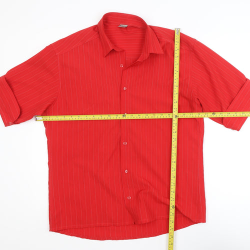K-Laça Men's Red Short Sleeve Pinstripe Polo Shirt L