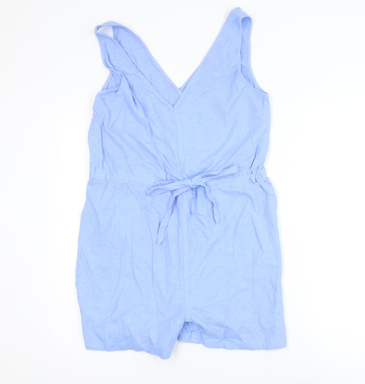 F&F Women Blue Linen Blend Sleeveless V-Neck Playsuit Size S
