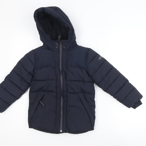 Jasper Conran Boys Blue Hooded Puffer Jacket Size 6-7 Years Waterproof