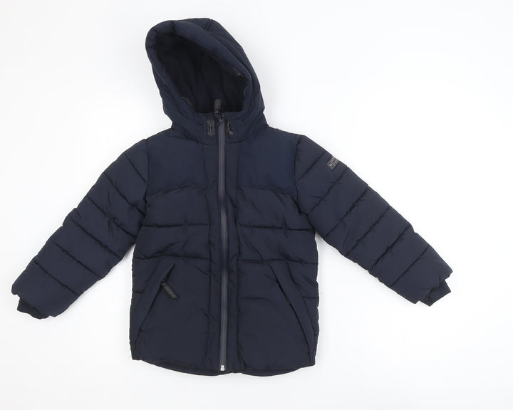 Jasper Conran Boys Blue Hooded Puffer Jacket Size 6-7 Years Waterproof
