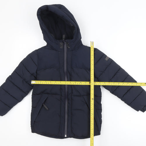 Jasper Conran Boys Blue Hooded Puffer Jacket Size 6-7 Years Waterproof