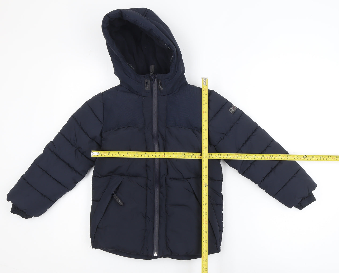 Jasper Conran Boys Blue Hooded Puffer Jacket Size 6-7 Years Waterproof