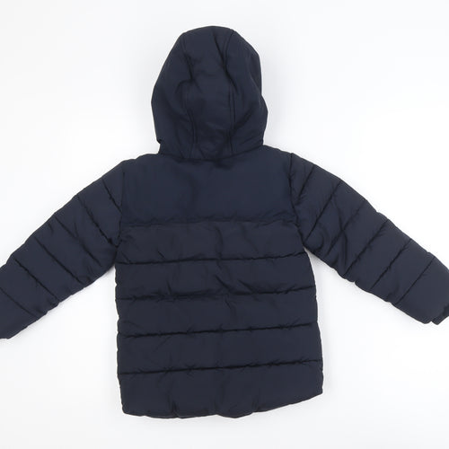Jasper Conran Boys Blue Hooded Puffer Jacket Size 6-7 Years Waterproof