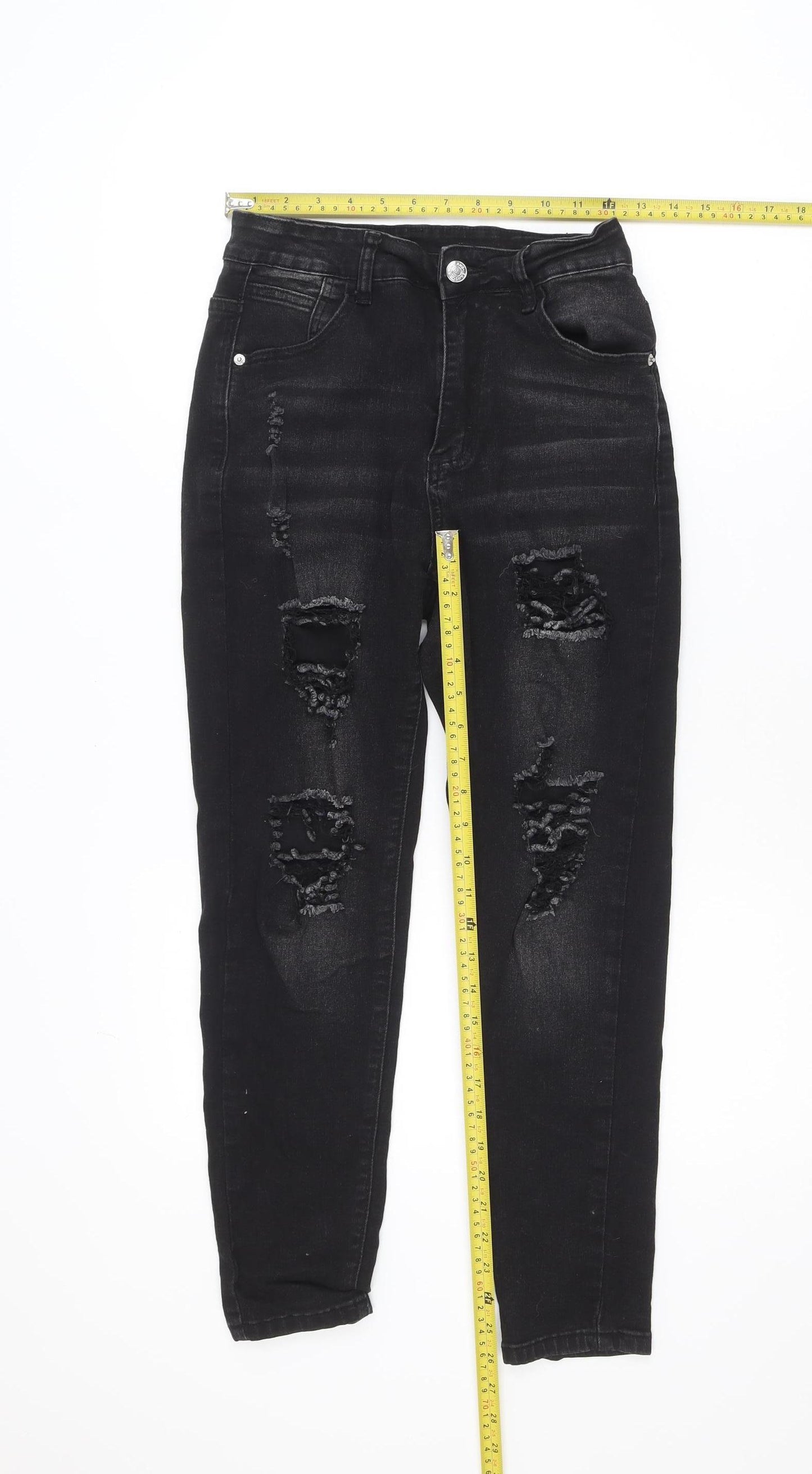 SHEIN Women's Black High Rise Distressed Skinny Jeans Size 10