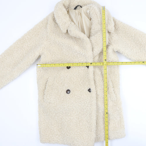 F&F Women’s Beige Faux Shearling Teddy Coat XS Double Breasted Winter Jacket