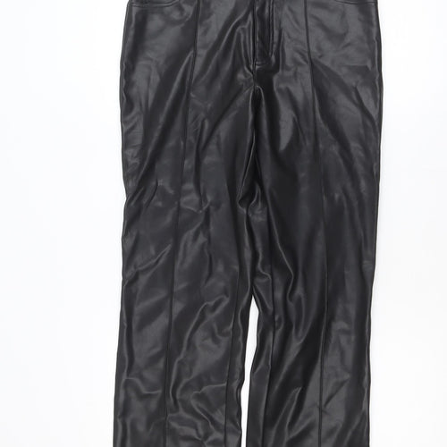 Stradivarius Womens Black Faux Leather Straight Trousers Size 12