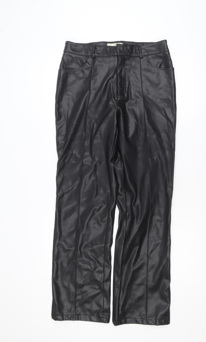 Stradivarius Womens Black Faux Leather Straight Trousers Size 12