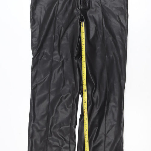 Stradivarius Womens Black Faux Leather Straight Trousers Size 12