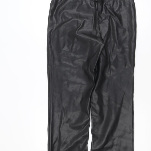 Stradivarius Womens Black Faux Leather Straight Trousers Size 12