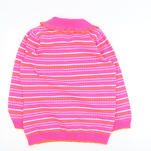 Savida Women Pink Striped Collared Henley Jumper Size 14