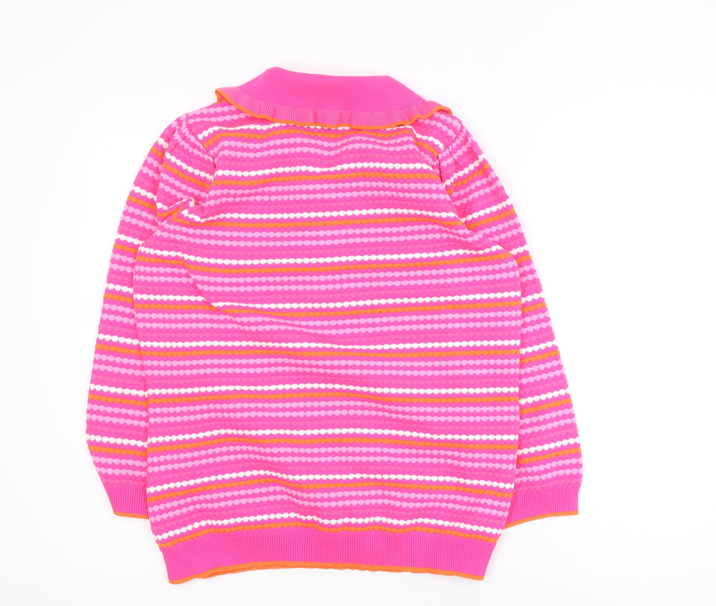 Savida Women Pink Striped Collared Henley Jumper Size 14