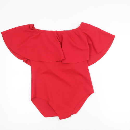 Quiz Women's Red Off Shoulder Ruffle Bodysuit Size 14