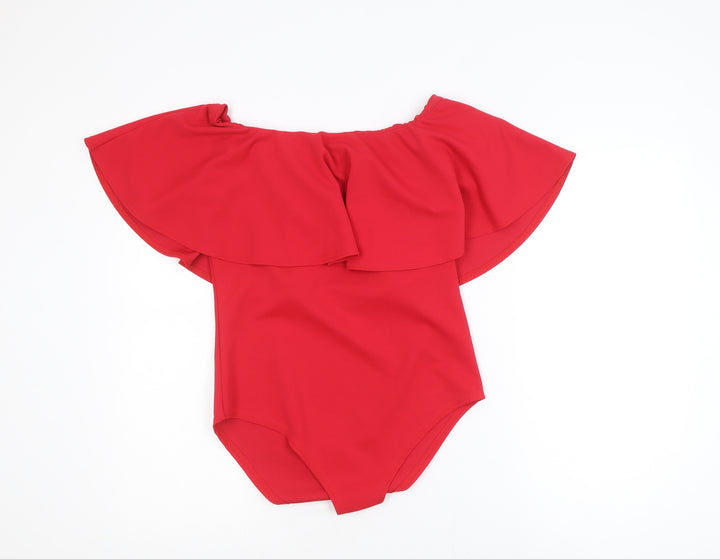 Quiz Women's Red Off Shoulder Ruffle Bodysuit Size 14