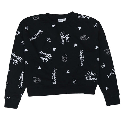 Disney Women Black Walt Disney Logo Print Pullover Sweatshirt Size M