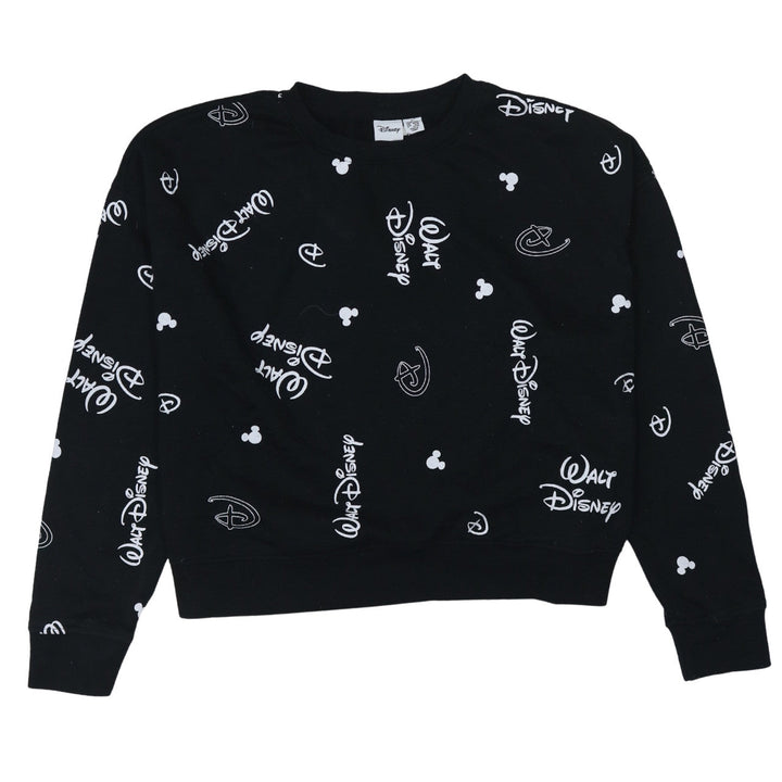 Disney Women Black Walt Disney Logo Print Pullover Sweatshirt Size M