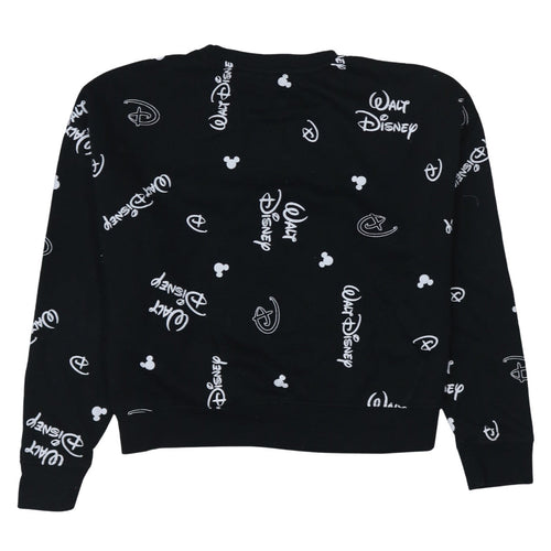 Disney Women Black Walt Disney Logo Print Pullover Sweatshirt Size M