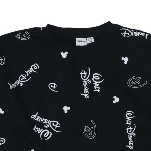 Disney Women Black Walt Disney Logo Print Pullover Sweatshirt Size M