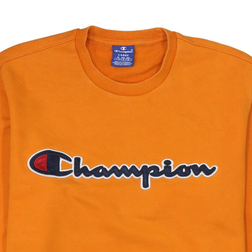 Champion Men's Orange Logo Pullover Sweatshirt Size L