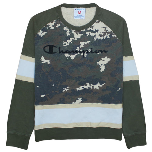 Champion Men's Green Camouflage Crew Neck Pullover Sweatshirt M