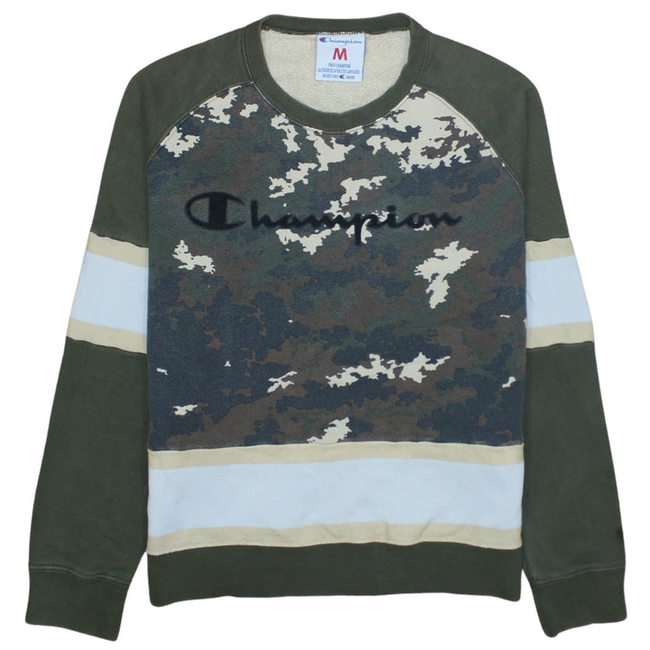 Champion Men's Green Camouflage Crew Neck Pullover Sweatshirt M