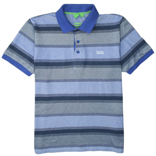 Hugo Boss Men's Blue Striped Cotton Polo Shirt XL