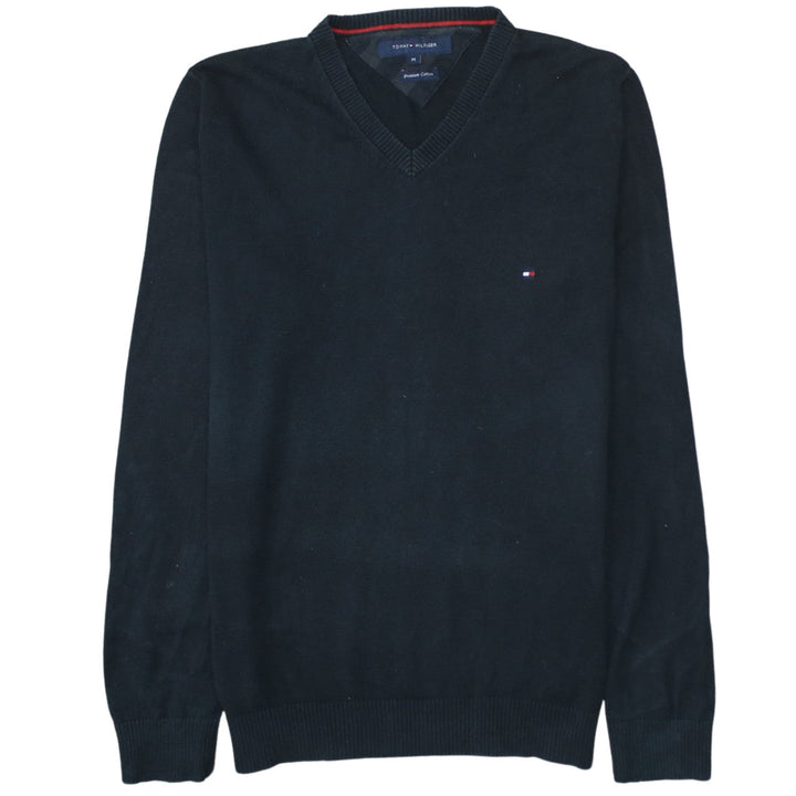 Tommy Hilfiger Men's Black M V-Neck Cotton Jumper Classic Knit