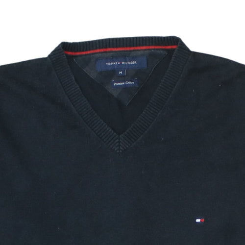Tommy Hilfiger Men's Black M V-Neck Cotton Jumper Classic Knit