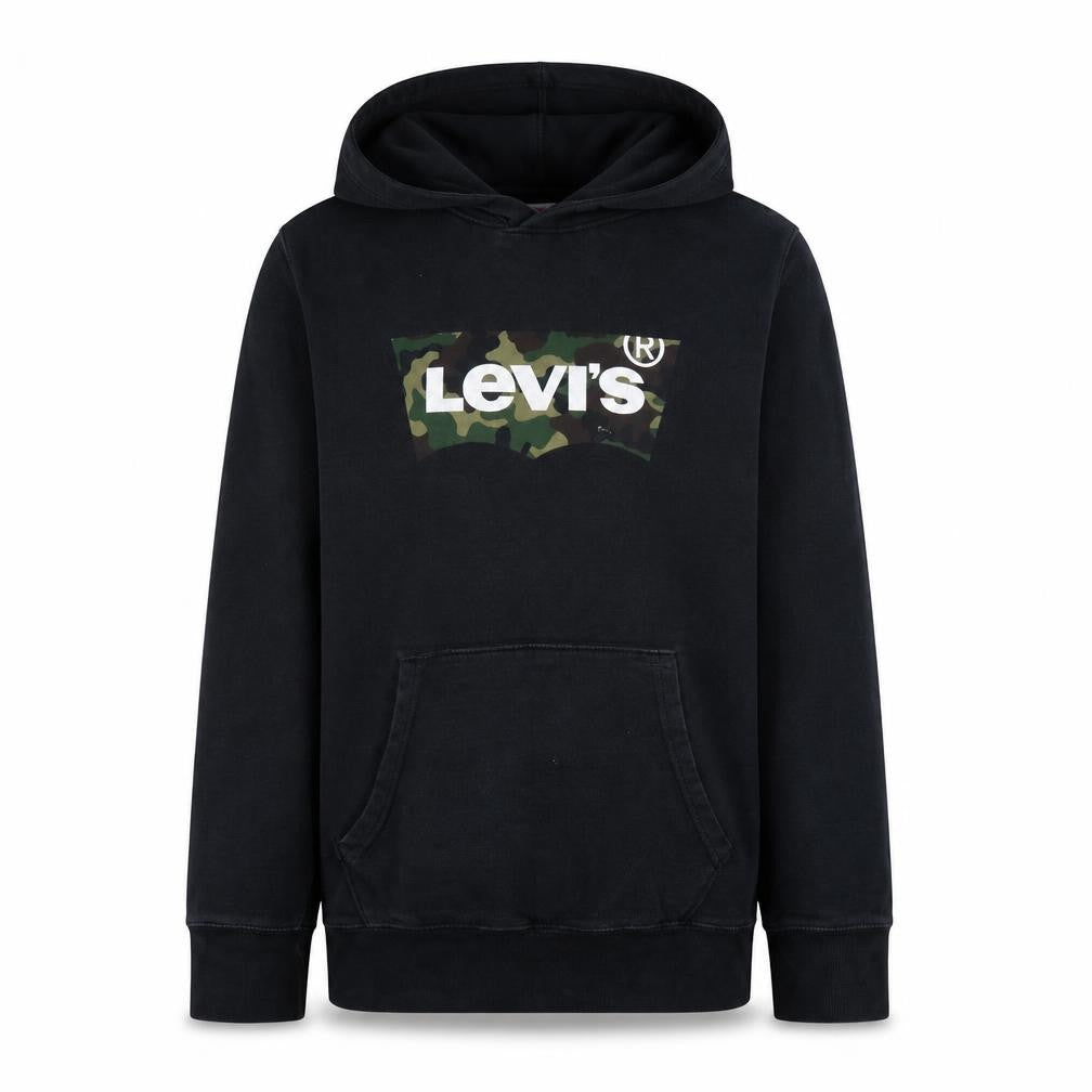 Front view of Levi's Men's Black XS Pullover Hoodie Camouflage Logo Sweatshirt