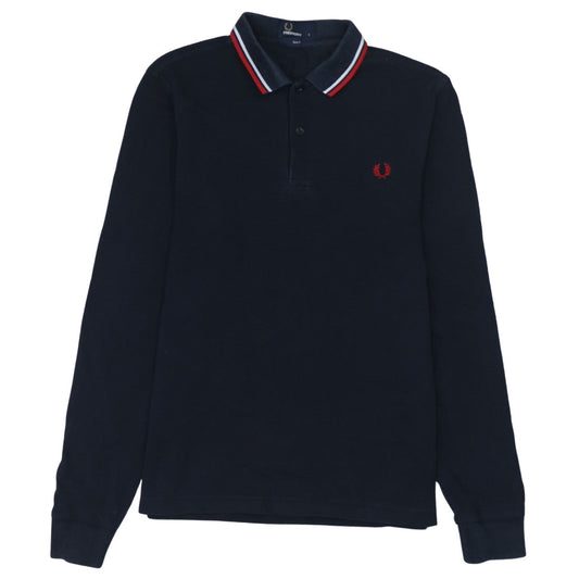 Fred Perry Men's Blue Long Sleeve Slim Fit Polo Shirt Size S
