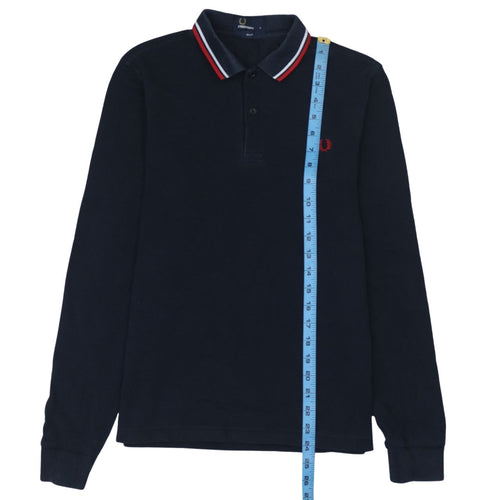 Fred Perry Men's Blue Long Sleeve Slim Fit Polo Shirt Size S