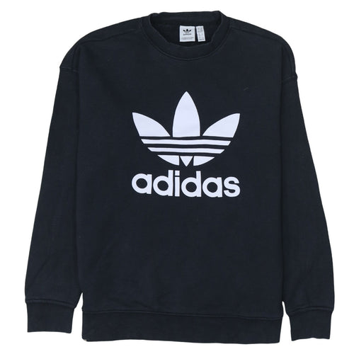 Adidas Womens Black Crew Neck Pullover Sweatshirt UK 14 Graphic Logo