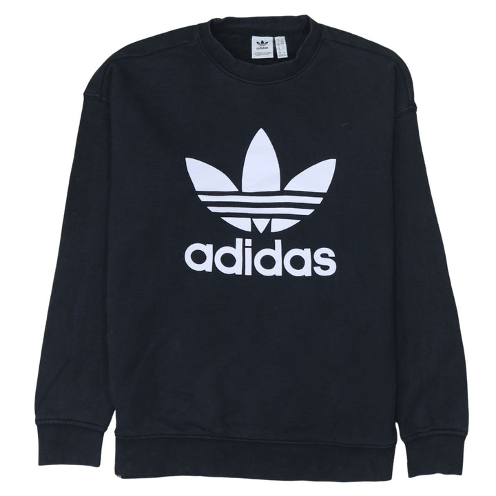 Adidas Womens Black Crew Neck Pullover Sweatshirt UK 14 Graphic Logo