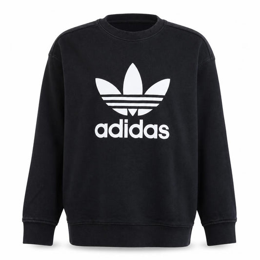 Front view of Adidas women’s black crew neck pullover sweatshirt uk 14 graphic logo