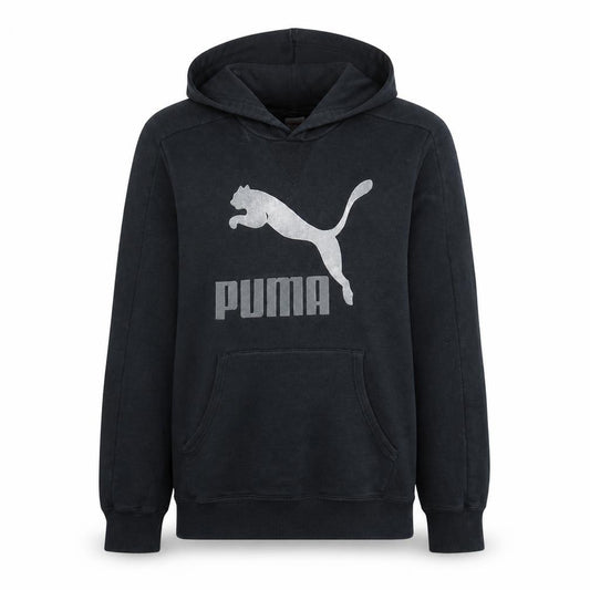 Front view of Puma Men's Black M Pullover Hoodie with Logo Graphic Print