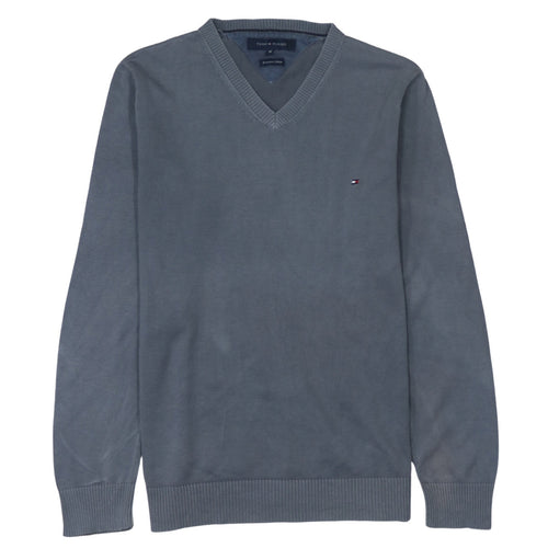 Tommy Hilfiger Men's Grey V-Neck Cotton Jumper Size M