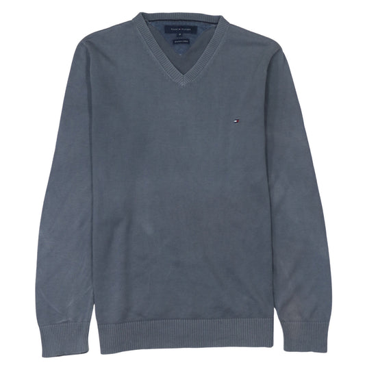 Tommy Hilfiger Men's Grey V-Neck Cotton Jumper Size M