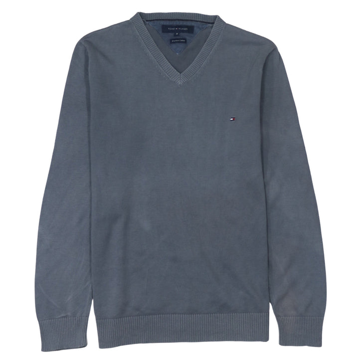 Tommy Hilfiger Men's Grey V-Neck Cotton Jumper Size M